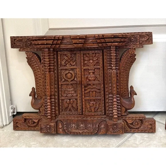 2 Peacock Ankhi Jhyal/Nepalese Antique Architectural Vintage Window/Wooden Frame - Picture 2 of 15